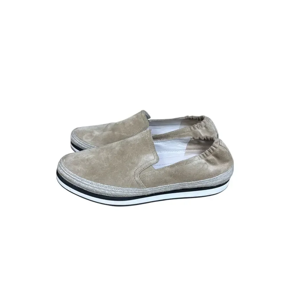 PRADA Saint Tropez Espadrille Slip On Platform Sneakers Tan Suede Size 7.5